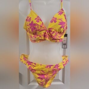 BCBG Yellow and Pink Floral Bikini